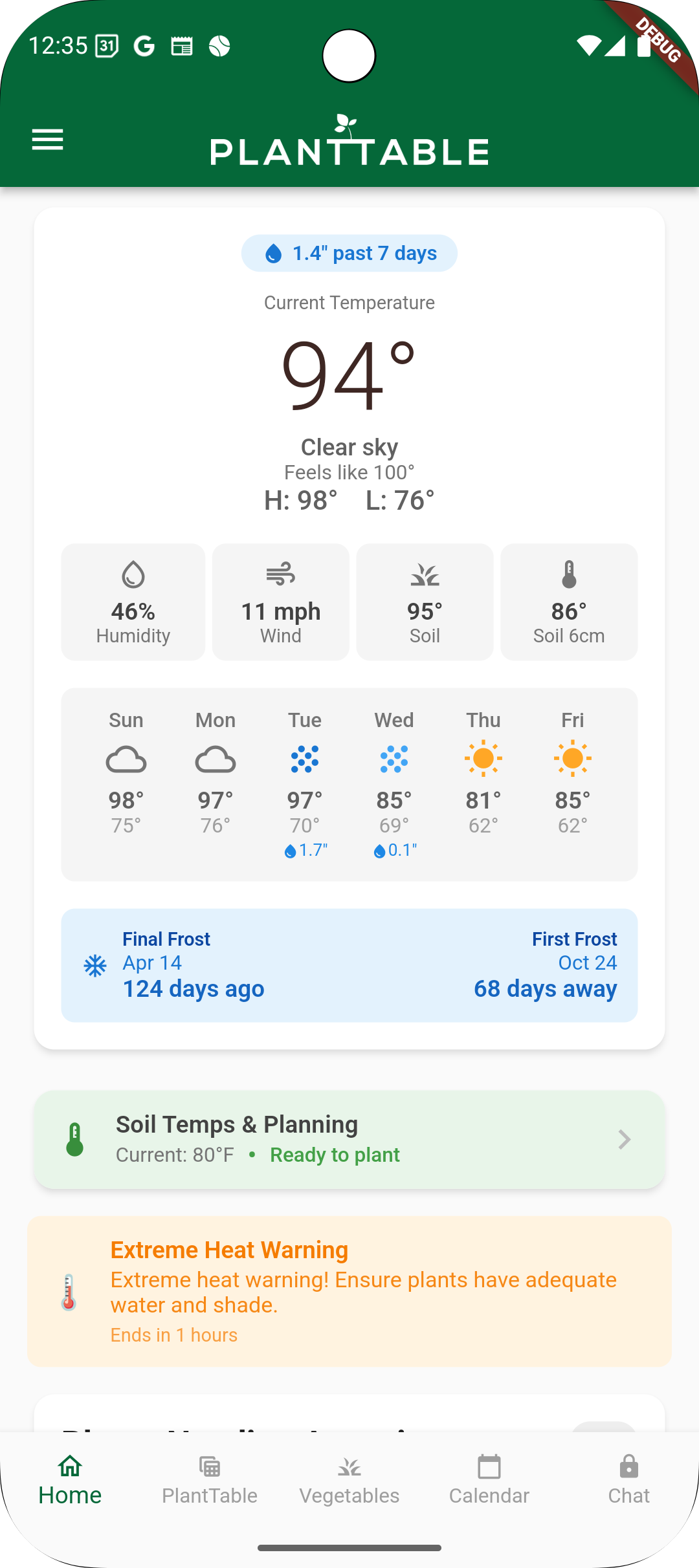 PlantTable mobile app screenshot